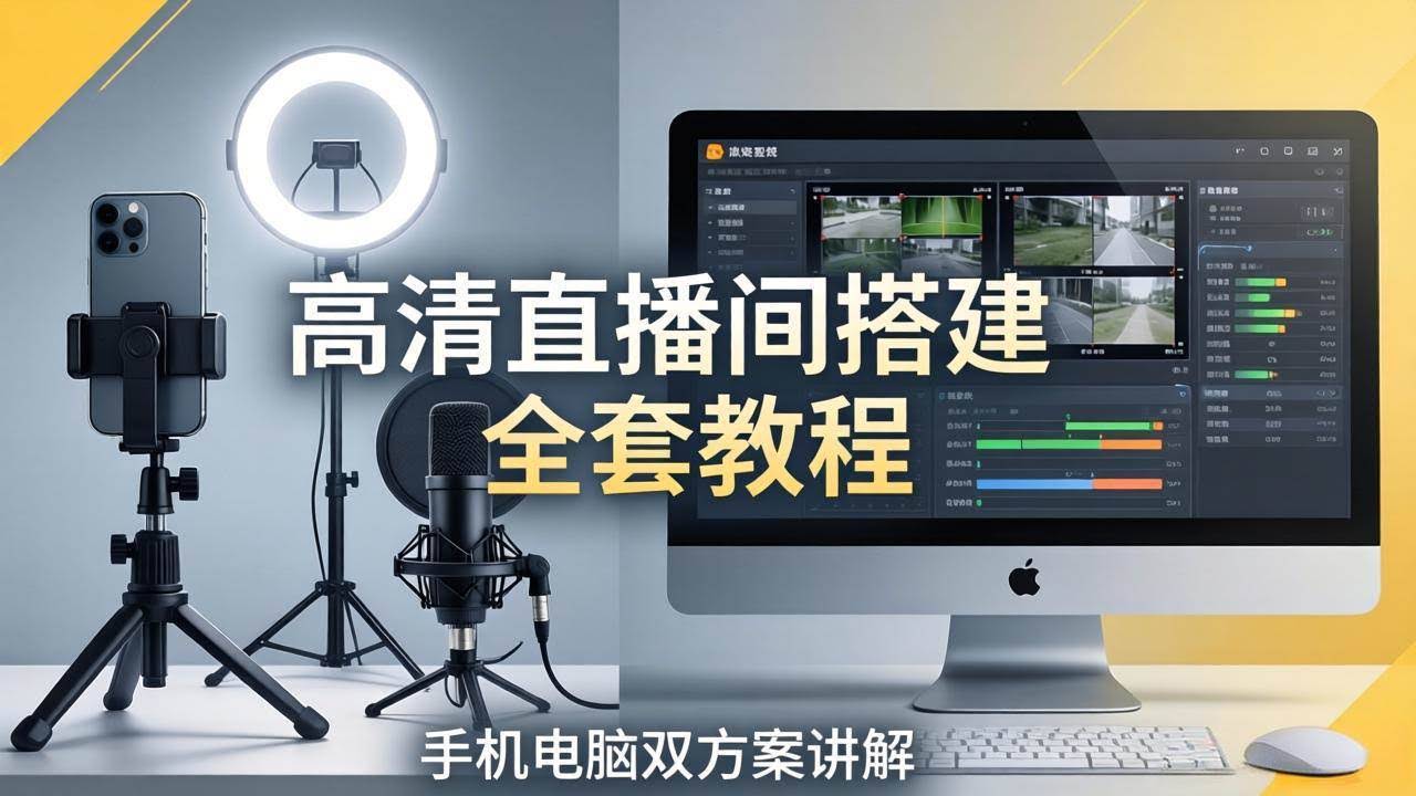 (18104期)高清直播间搭建全套教程,手机电脑双方案讲解,设备选型调试多机位实操教学-航海圈