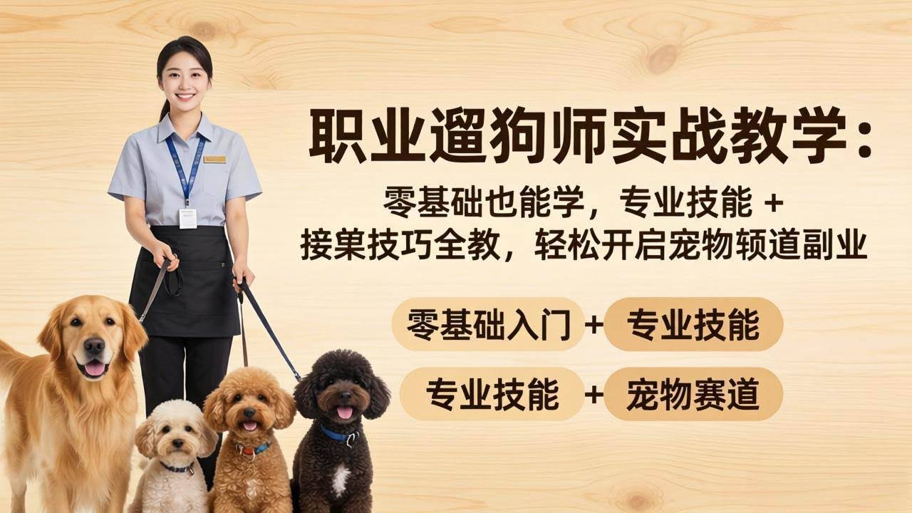 (18115期)职业遛狗师实战教学:零基础也能学,专业技能 + 接单技巧全教,轻松开启宠物赛道副业-航海圈