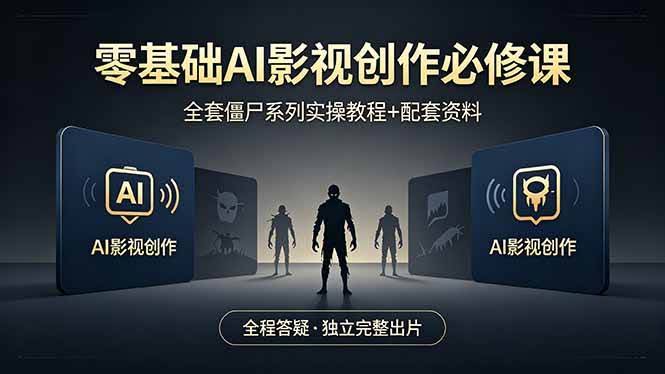 (18185期)零基础AI影视创作必修课,全套僵尸系列实操教程加配套资料,全程答疑带你独立完整出片-航海圈