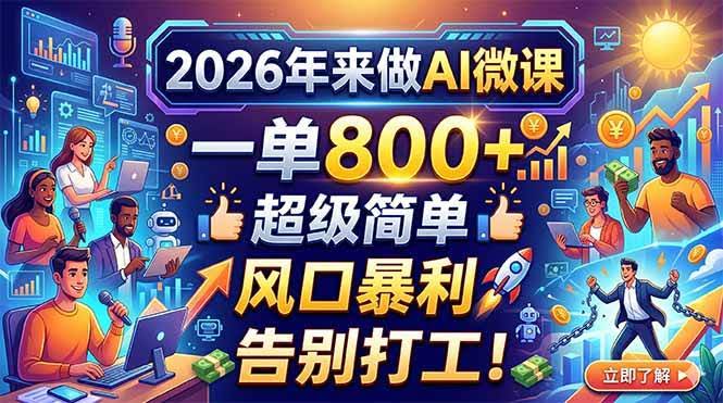 (18195期)2026年来做AI微课,一单800+,超级简单,风口暴利,告别打工!-航海圈