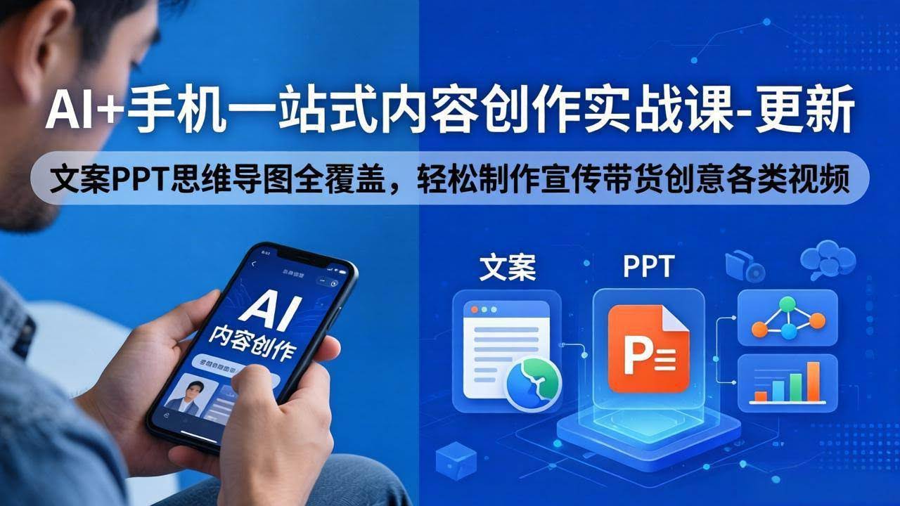 (18204期)AI+手机一站式内容创作实战课-更新,文案PPT思维导图全覆盖,轻松制作宣传带货创意各类视频-航海圈
