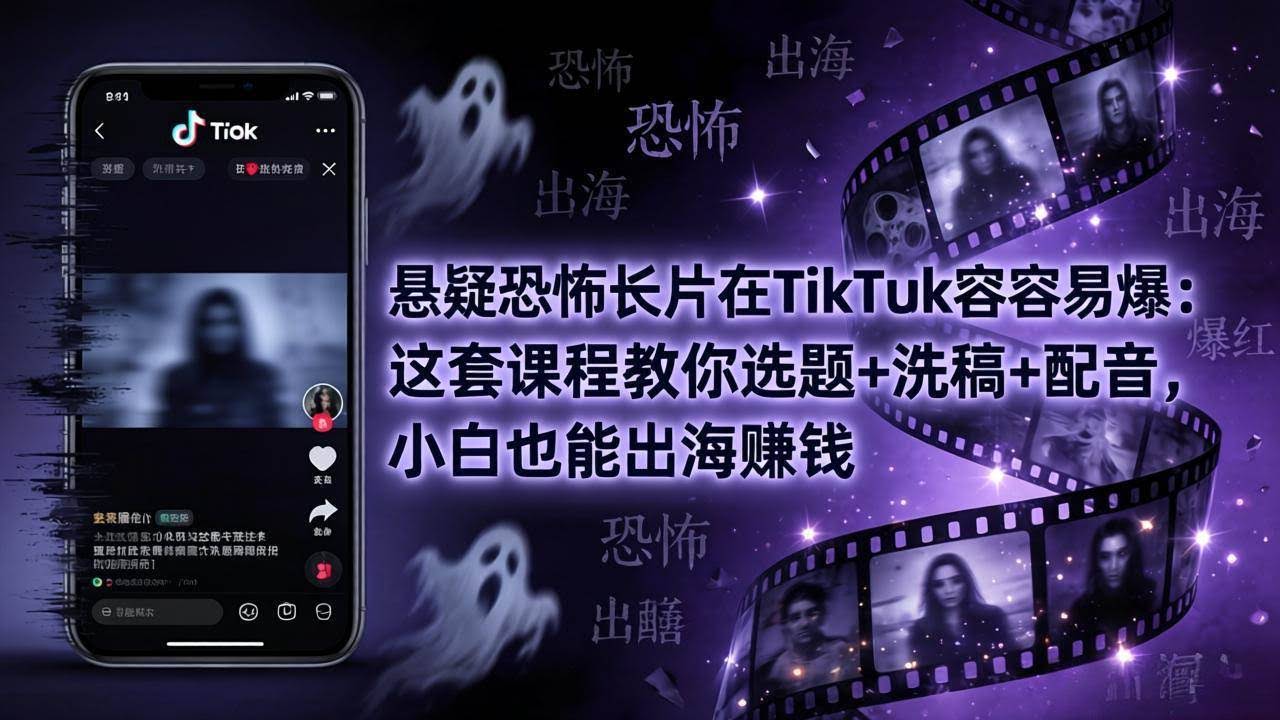(18220期)悬疑恐怖长片在TikTok最容易爆:这套课程教你选题+洗稿+配音,小白也能出海赚钱-航海圈