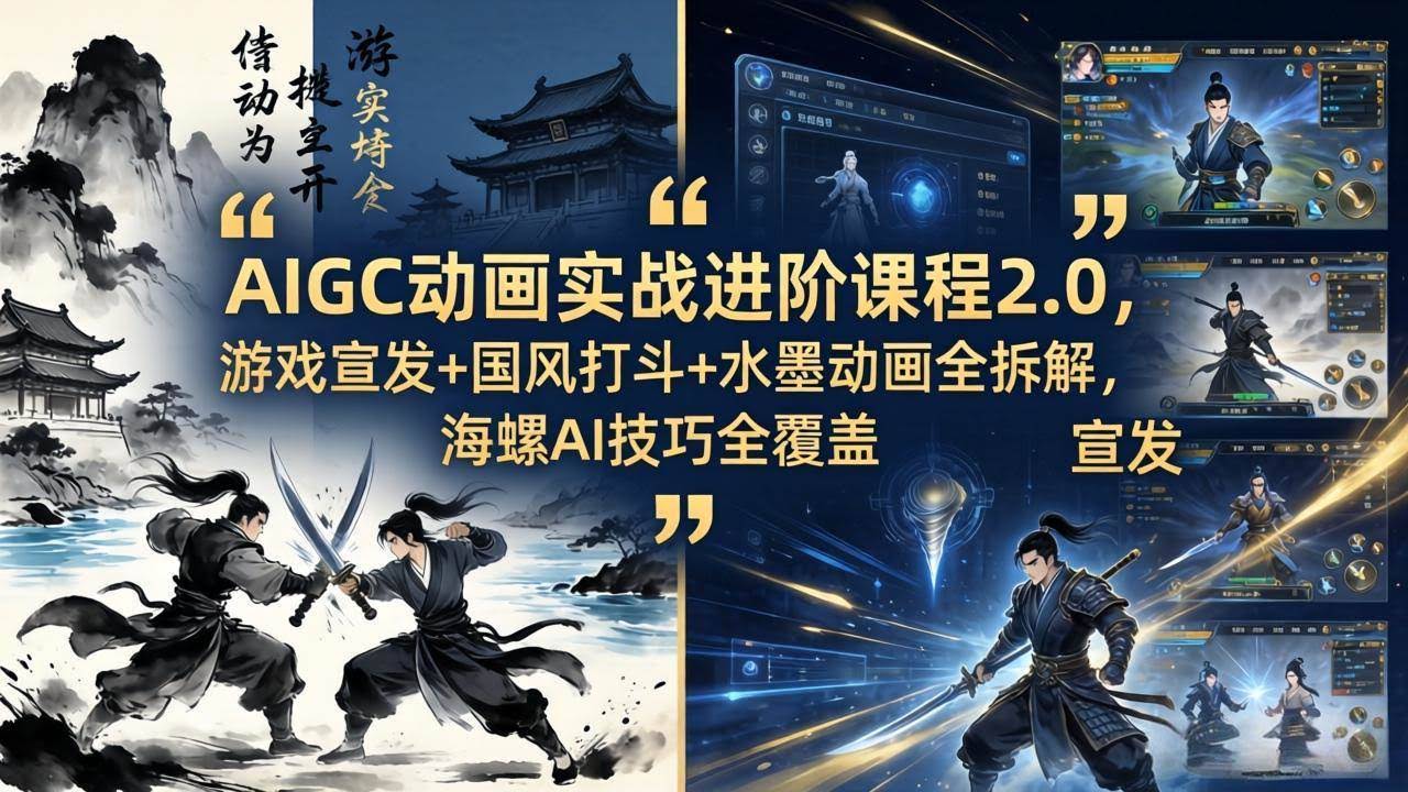(18235期)AIGC动画实战进阶课程2.0,游戏宣发+国风打斗+水墨动画全拆解,海螺AI技巧全覆盖-航海圈