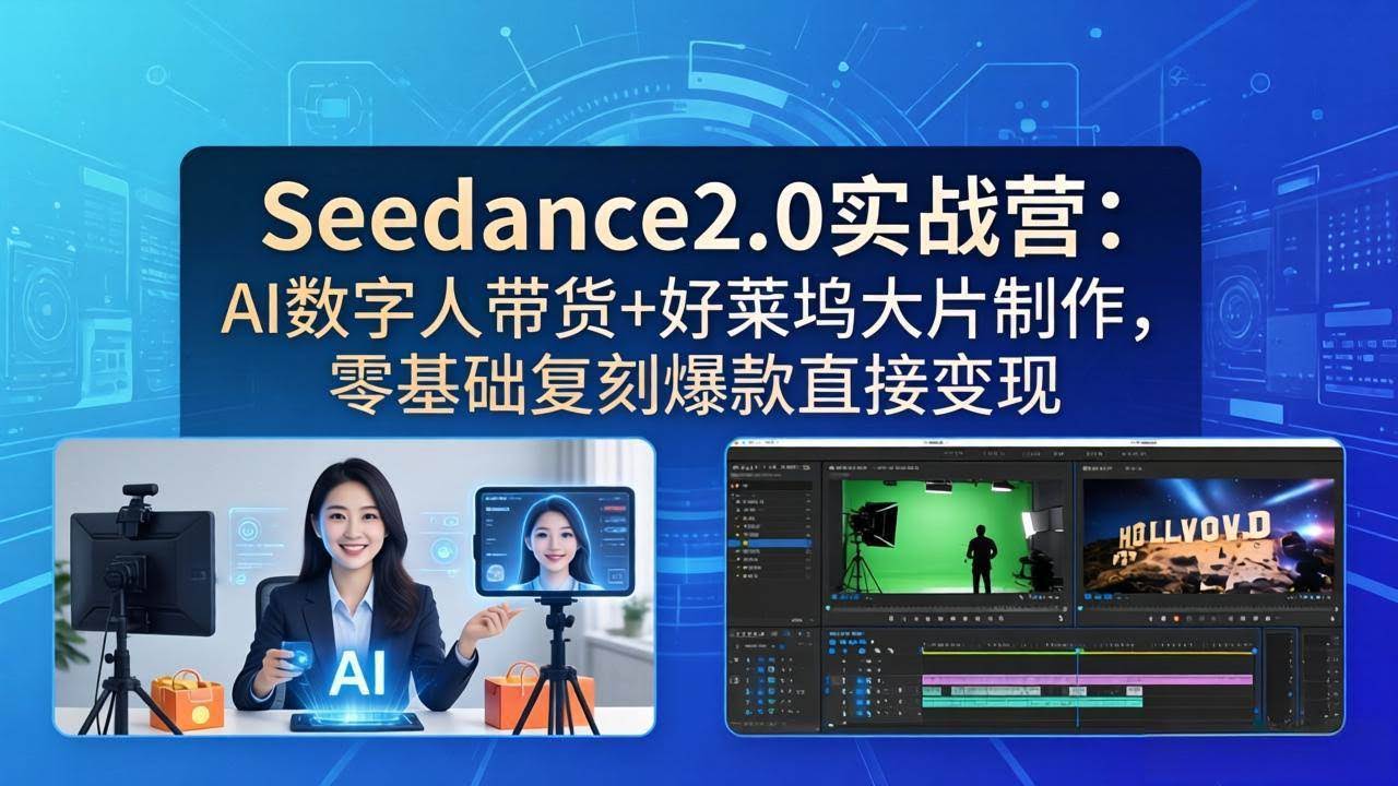 (18238期)Seedance2.0实战营:AI数字人带货+好莱坞大片制作,零基础复刻爆款直接变现-航海圈