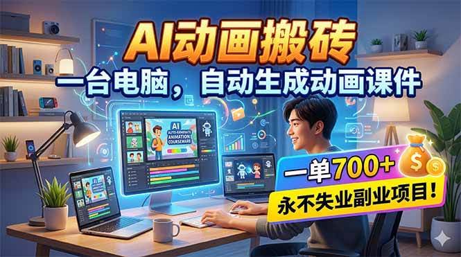 (18239期)AI动画搬砖,一台电脑,自动生成动画课件,一单800+ 永不失业副业项目!-航海圈