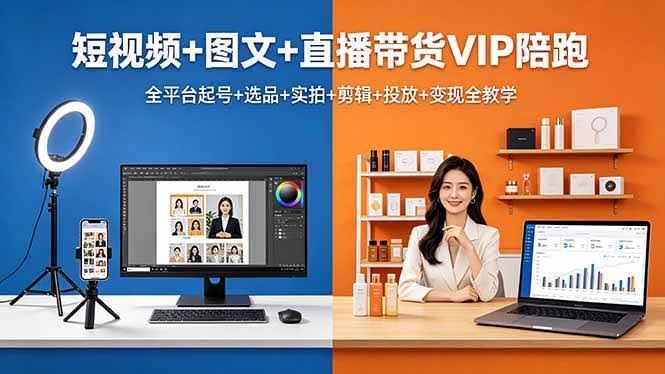 (18319期)短视频+图文+直播带货VIP陪跑,全平台起号+选品+实拍+剪辑+投放+变现全教学-航海圈