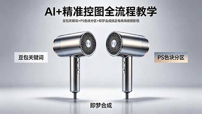 (18331期)AI+精准控图全流程教学 豆包关键词+PS色块分区+即梦合成搞定电商高级摄影图-航海圈