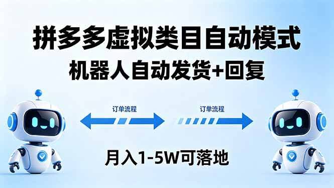 (18339期)多多虚拟类目自动模式,机器人自动发货 + 回复,月入 1-5W 可落地-航海圈