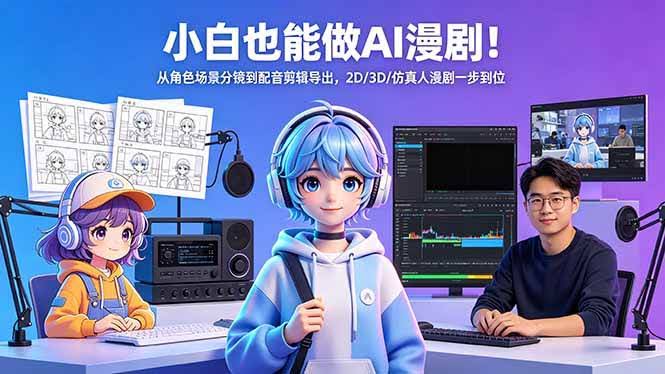 (18343期)小白也能做AI漫剧!从角色场景分镜到配音剪辑导出,2D/3D/仿真人漫剧一步到位-航海圈