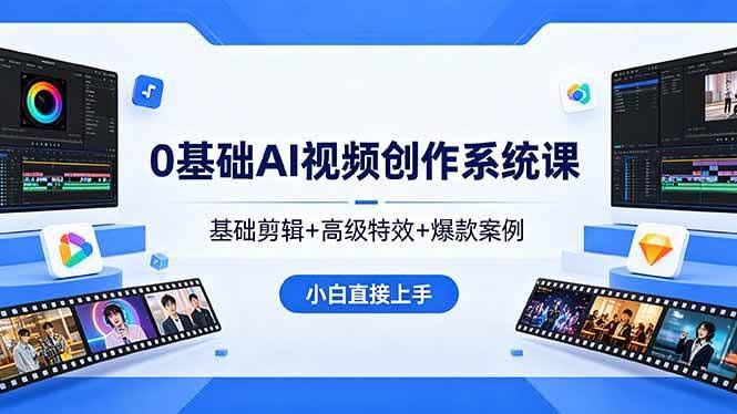 (18354期)0基础AI视频创作系统课,基础剪辑+高级特效+爆款案例,小白直接上手-航海圈
