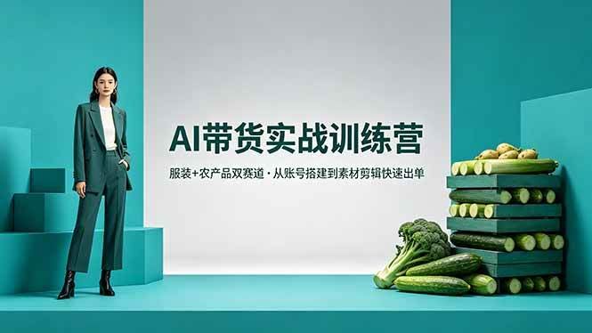 (18355期)AI带货实战训练营,服装+农产品双赛道,从账号搭建到素材剪辑快速出单-航海圈