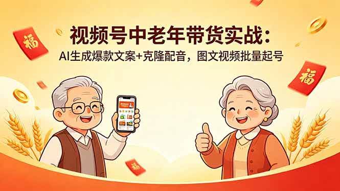 (18396期)视频号中老年带货实战:AI生成爆款文案+克隆配音,图文视频批量起号-航海圈