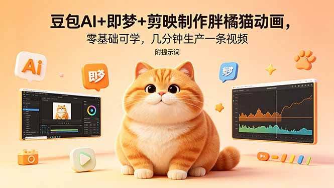 (18431期)豆包AI+即梦+剪映制作胖橘猫动画,零基础可学,几分钟生产一条视频,附提示词-航海圈