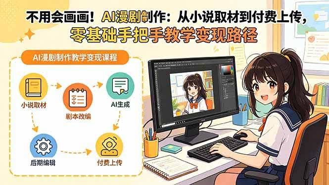(18439期)不用会画画!AI漫剧制作:从小说取材到付费上传,零基础手把手教学变现路径-航海圈