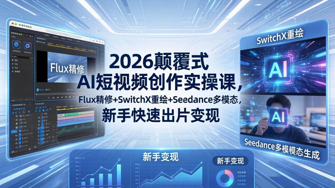 (18449期)2026颠覆式 AI短视频创作课-5月更新,Flux精修+SwitchX重绘+Seedance多模态,新手快速出片变现-航海圈