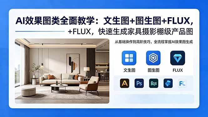 (18452期)AI效果图类全面教学:文生图+图生图+FLUX,快速生成家具摄影棚级产品图-航海圈
