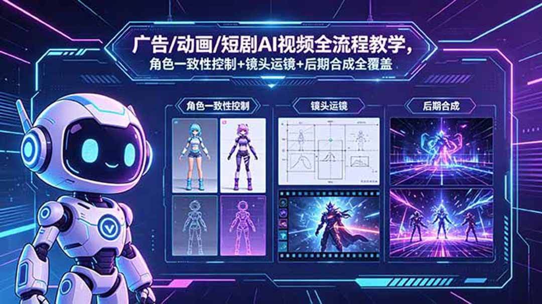 (18453期)广告/动画/短剧AI视频全流程教学,角色一致性控制+镜头运镜+后期合成全覆盖-航海圈