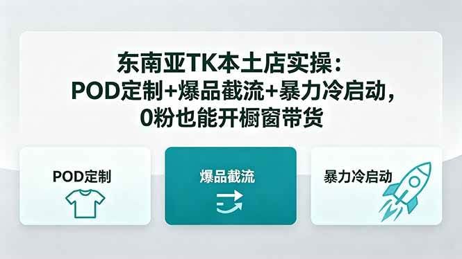 (18488期)东南亚TK本土店实操-5月更新:POD定制+爆品截流+暴力冷启动,0粉也能开橱窗带货-航海圈