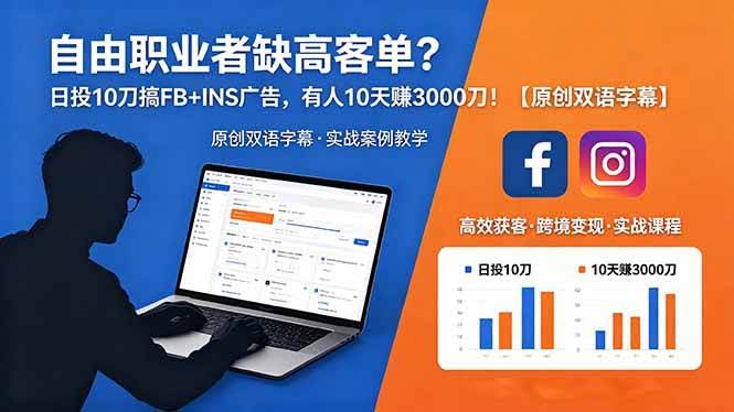 (18489期)自由职业者缺高客单?日投 10 刀搞 FB+INS 广告,有人 10 天赚 3000 刀!【原创双语字幕】-航海圈