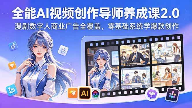 （18505期）全能AI视频创作导师养成课2.0，漫剧数字人商业广告全覆盖，零基础系统学爆款创作-航海圈