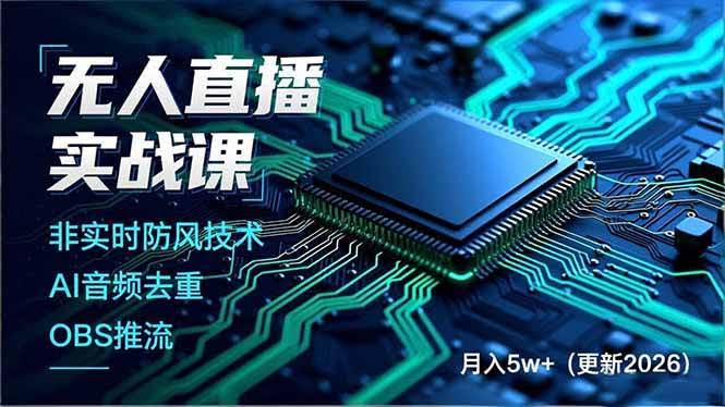 (18508期)无人直播实战课(更新5月),非实时防风技术、AI音频去重、OBS推流,建立技术壁垒,月入5w+-航海圈