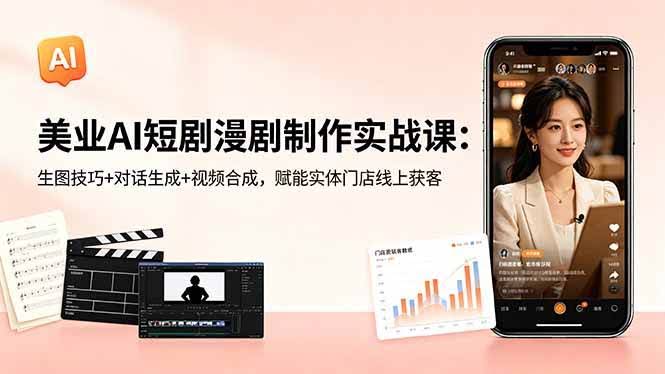 (18536期)美业AI短剧漫剧制作实战课:生图技巧+对话生成+视频合成,赋能实体门店线上获客-航海圈