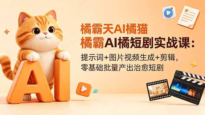 (18542期)橘霸天AI橘猫短剧实战课:提示词+图片视频生成+剪辑,零基础批量产出治愈短剧-航海圈
