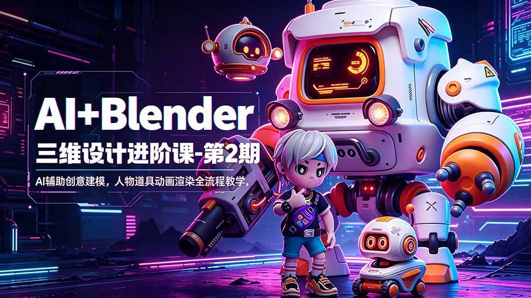 (18586期)AI+Blender三维设计进阶课-第2期:AI辅助创意建模,人物道具动画渲染全流程教学-航海圈