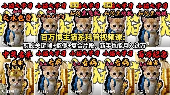 （18595期）百万博主猫系科普视频课：剪映关键帧+抠像+复合片段，新手也能月入过万-航海圈