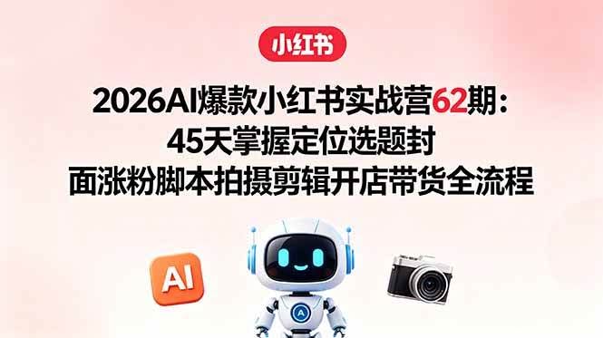 (18606期)2026AI爆款小红书实战营62期:45天掌握定位选题封面涨粉脚本拍摄剪辑开店带货全流程-航海圈