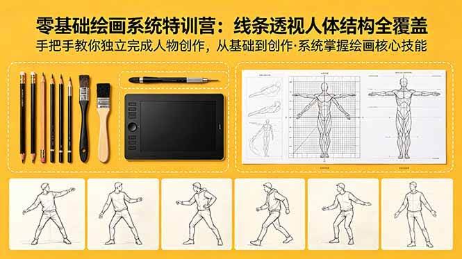 (18615期)零基础绘画系统特训营:线条透视人体结构全覆盖,手把手教你独立完成人物创作-航海圈