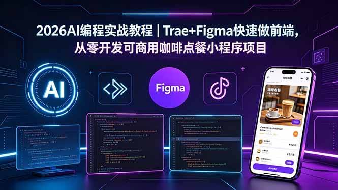 (18627期)2026AI编程实战教程|Trae+Figma快速做前端,从零开发可商用咖啡点餐小程序项目-航海圈