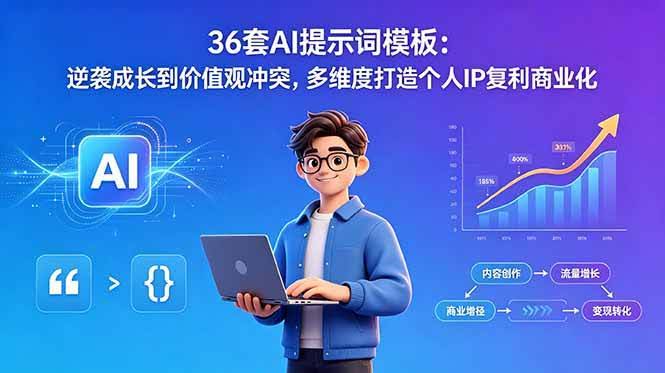 （18630期）36套AI提示词模板：逆袭成长到价值观冲突，多维度打造个人IP复利商业化-航海圈