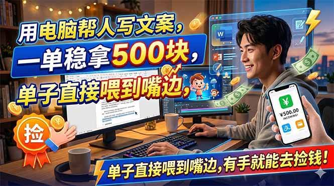 (18634期)用电脑帮人写文案,一单稳拿500块,单子直接喂到嘴边,有手就能去捡钱!-航海圈