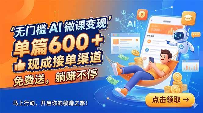 (18653期)无门槛 AI 微课变现,单篇600 + 现成接单渠道,免费送,躺赚不停-航海圈