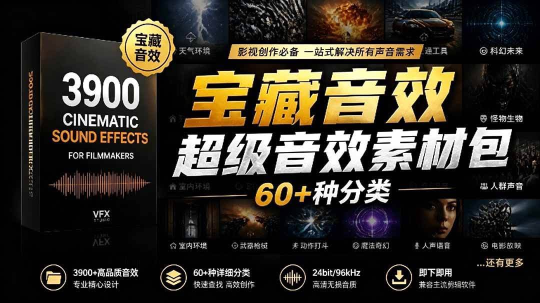 (18660期)宝藏音效合集包!60+多种音效分类,共计3900个,分类清晰,全中文分类,高品质剪辑音效素材包-航海圈
