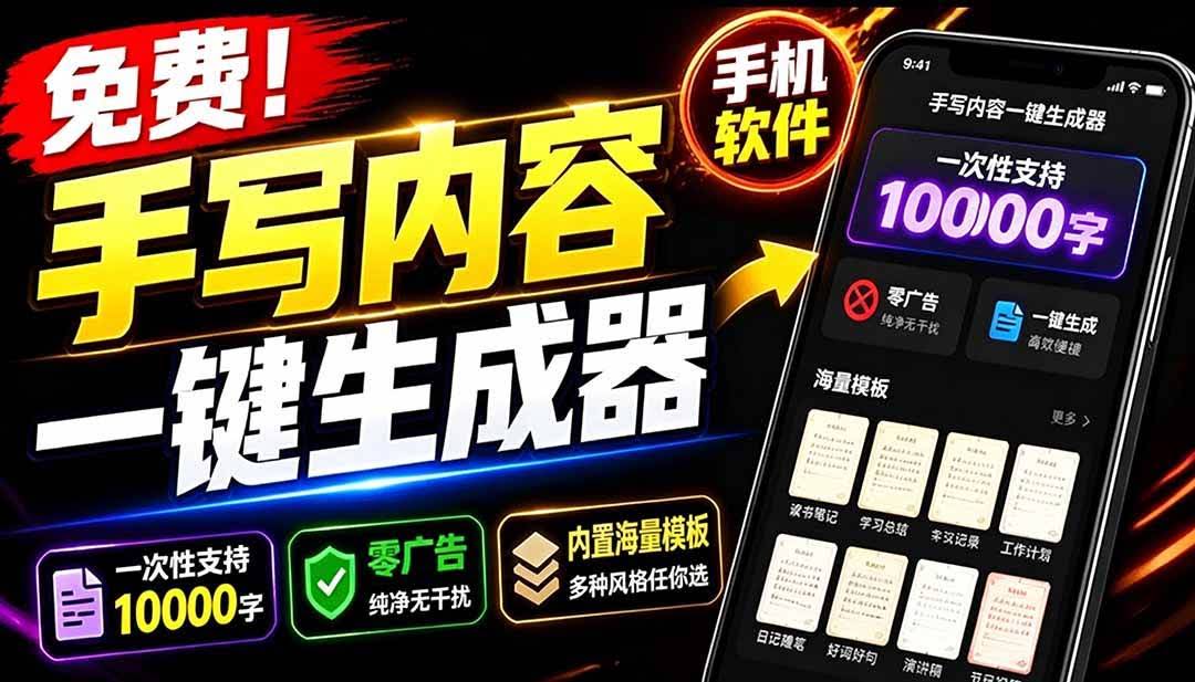 (18667期)超逼真手写字体一键生成器,纯免费离线运行,一次性支持10000字,零广告,内置海量模板-航海圈