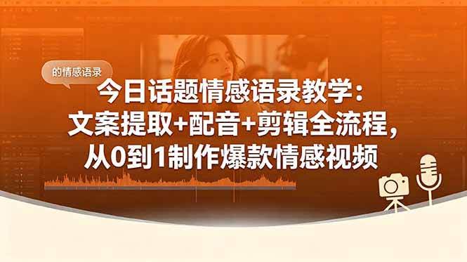 (18719期)今日话题情感语录教学:文案提取+配音+剪辑全流程,从0到1制作爆款情感视频-航海圈
