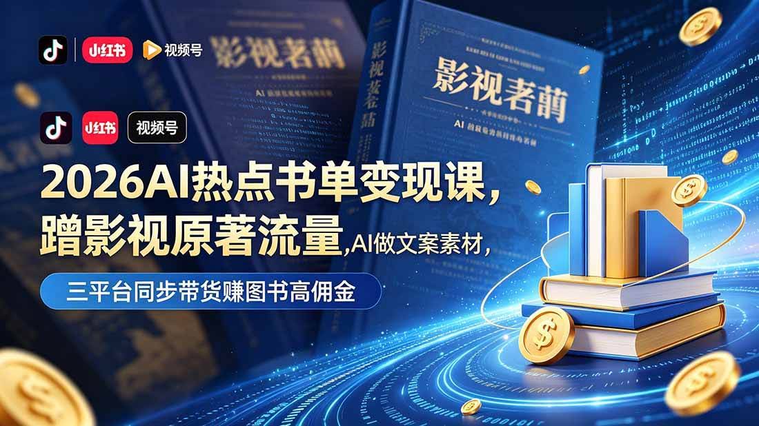 (18727期)2026AI热点书单变现课,蹭影视原著流量,AI做文案素材,三平台同步带货赚图书高佣金-航海圈