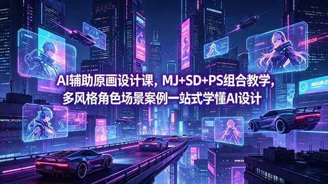 (18731期)AI辅助原画设计课,MJ+SD+PS组合教学,多风格角色场景案例一站式学懂AI设计-航海圈