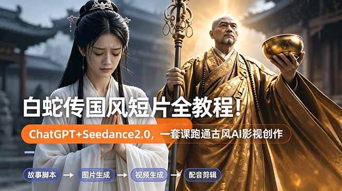 (18737期)白蛇传-国风短片全教程!ChatGPT+Seedance2.0,一套课跑通古风AI影视创作-航海圈
