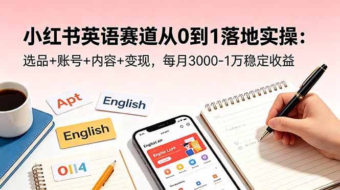 (18771期)小红书英语赛道从0到1落地实操:选品+账号+内容+变现,每月3000-1万稳定收益-航海圈