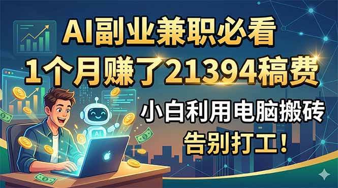 (18778期)AI副业兼职必看,1个月赚了21394稿费,小白利用电脑搬砖,告别打工!-航海圈