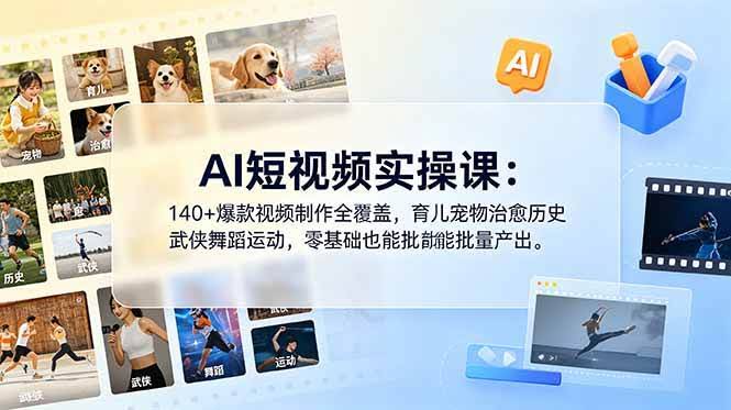 （18781期）AI短视频实操课：140+爆款视频制作全覆盖，育儿宠物治愈历史武侠舞蹈运动，零基础也能批量产出-航海圈