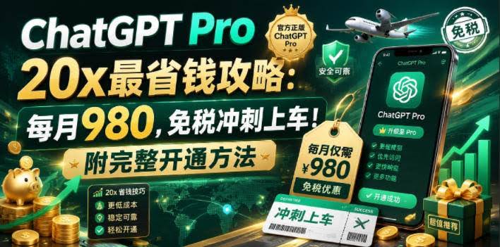 （18790期）ChatGPT Pro 20x 最省钱攻略：每月980，免税冲刺上车！附完整开通方法-航海圈