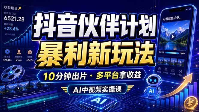 (18869期)抖音伙伴计划最新玩法,无需配音剪辑,10分钟出一条原创视频,轻松日入三位数-航海圈