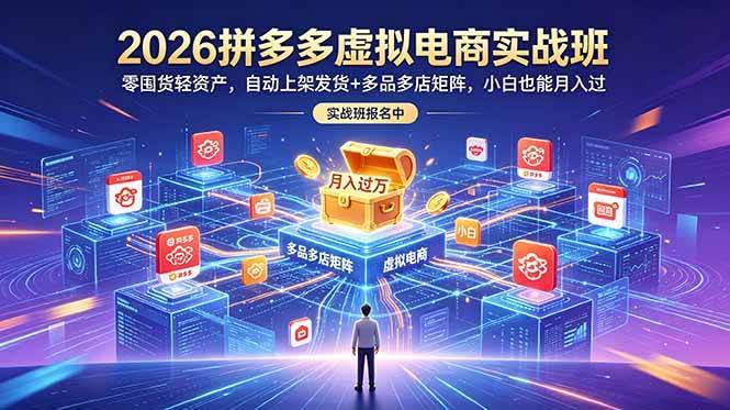 (18879期)2026拼多多虚拟电商实战班:零囤货轻资产,自动上架发货+多品多店矩阵,小白也能月入过万-航海圈