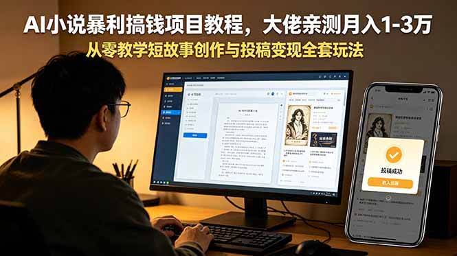 (18898期)AI小说暴利搞钱项目教程,大佬亲测月入1-3万,从零教学短故事创作与投稿变现全套玩法-航海圈