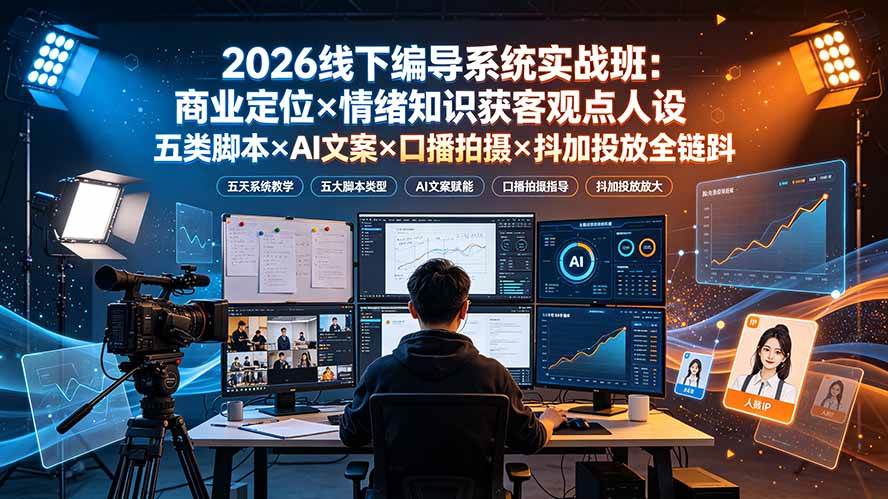 （19501期）2026线下编导系统实战班：商业定位×情绪知识获客观点人设五类脚本×AI文案×口播拍摄×抖加投放全链路-航海圈