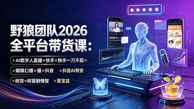 (19511期)野狼团队2026全平台带货课-7月:AI数字人直播×快手一刀不剪×蝴蝶口播×抖音AI带货×树苗剧情智剪×聚宝盆-航海圈